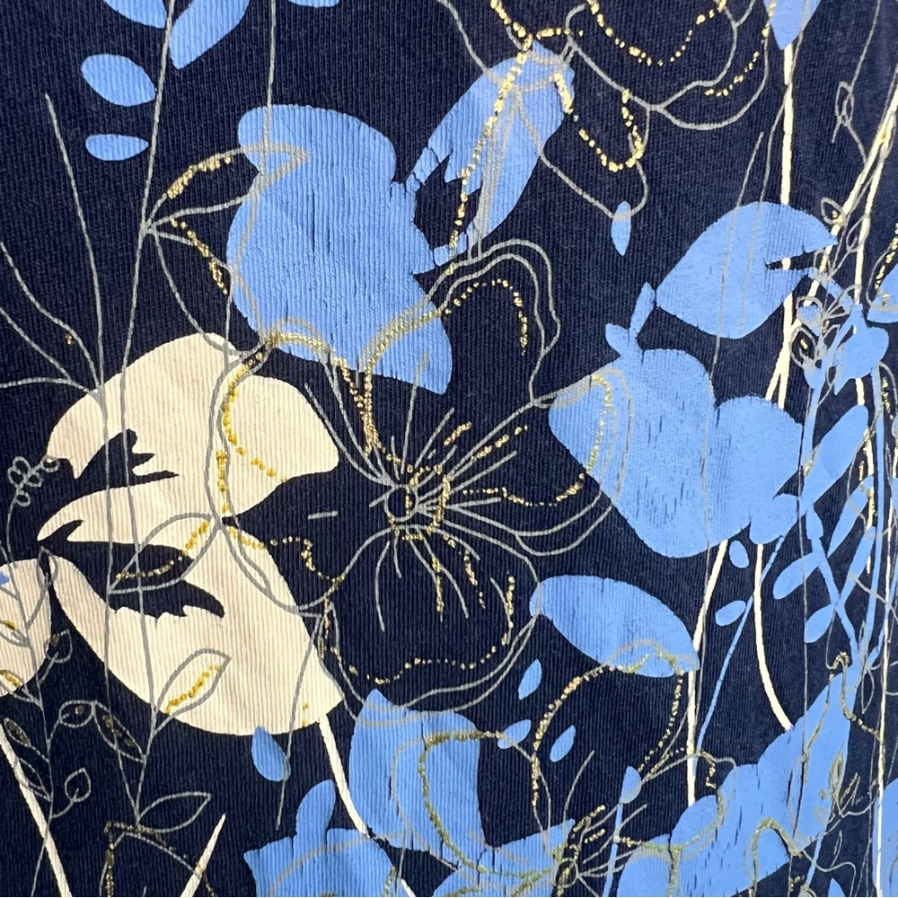 Cappagallo L Navy Blue Floral Short Sleeve Shirt Tee T-Shirt - Picture 3 of 11
